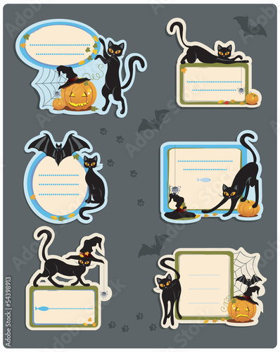 Vector: 6 Cat Halloween Labels 6 Cat Halloween Labels