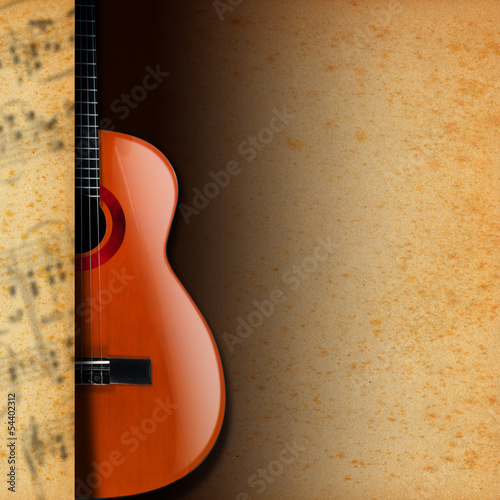 Illustration: Acoustic Guitar on Yellow Stained Paper Acoustic Guitar on Yellow Stained Paper