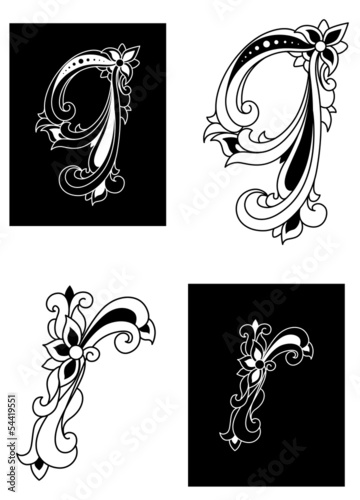 Vector: Decorative letters Q and R in floral style Decorative letters Q and R in floral style