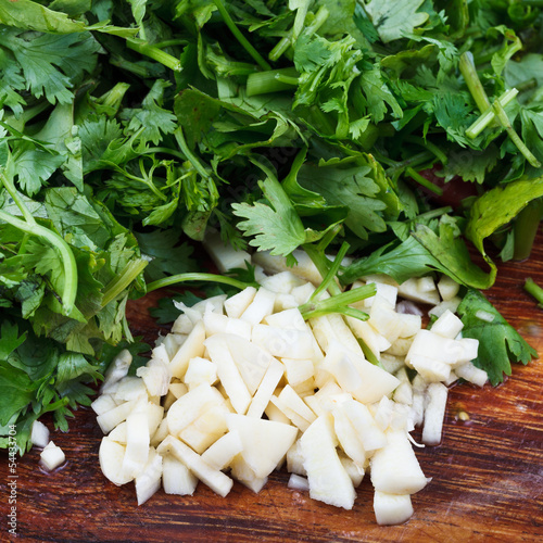 Photo: chopped garlic, parsley and cilantro chopped garlic, parsley and cilantro