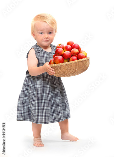 Photo: Farmer girl and red apples. Farmer girl and red apples.