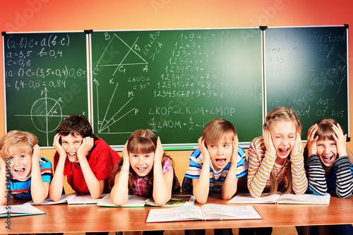 Photo: tired schoolchildren tired schoolchildren