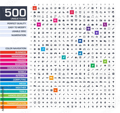 500 icons set. Vector black pictograms.