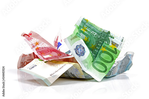 Photo: crumpled euro money crumpled euro money
