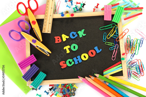 Photo: Small chalkboard with school supplies Small chalkboard with school supplies