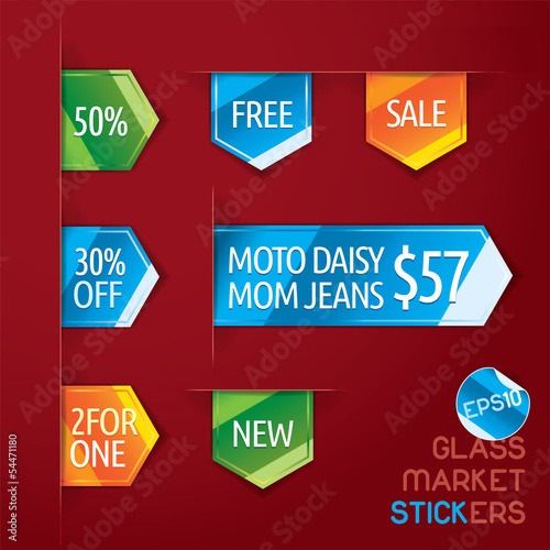 Vector: Glass Market Stickers Illustration, Icons, Button Glass Market Stickers Illustration, Icons, Button