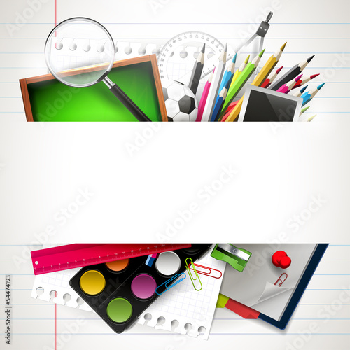 Vector: School background with school supplies and copyspace School background with school supplies and copyspace