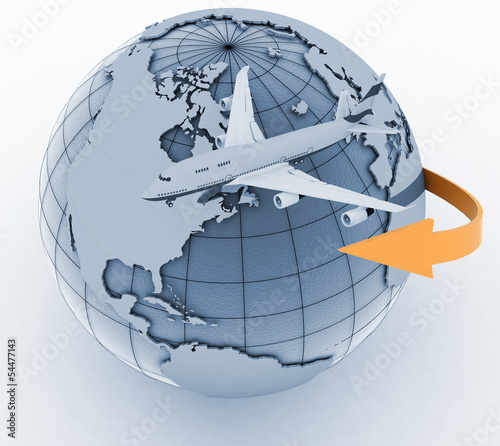 Illustration: passenger jet airplane travels. 3d render illustration passenger jet airplane travels. 3d render illustration