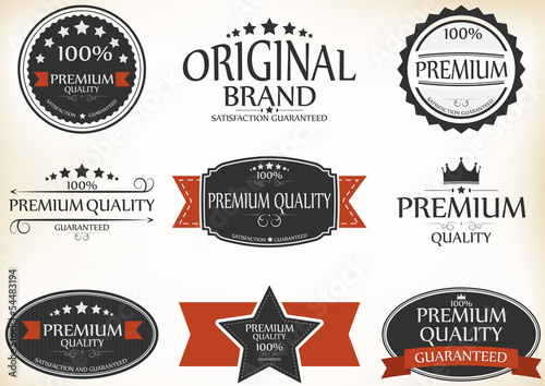 Vector: Premium Quality and Guarantee Labels with retro vintage style Premium Quality and Guarantee Labels with retro vintage style