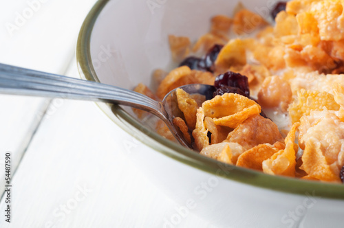 Photo: Cornflakes Breakfast Close up Cornflakes Breakfast Close up