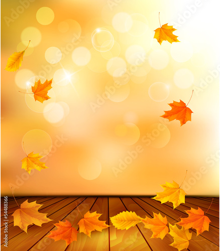 Vector: Background with wooden floor and autumn leaves. Vector. Background with wooden floor and autumn leaves. Vector.