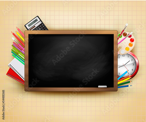 Vector: Back to school. Background with blackboard and school supplies. Back to school. Background with blackboard and school supplies.