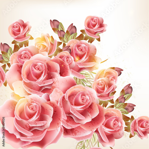 Vector: Beautiful vector background in vintage style with rose flowers Beautiful vector background in vintage style with rose flowers