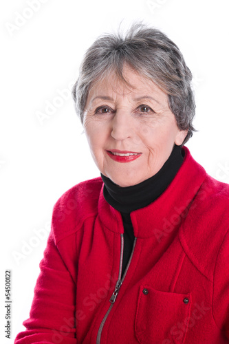Photo: Gesicht einer alten Frau isoliert - Rot, Schwarz, Weiß Gesicht einer alten Frau isoliert - Rot, Schwarz, Weiß