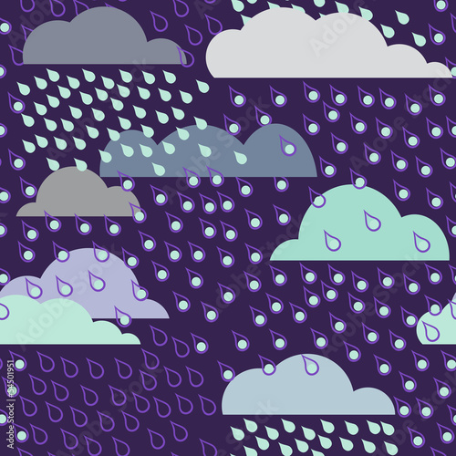 Fototapeta Rainy seamless pattern with clouds. Vector pattern