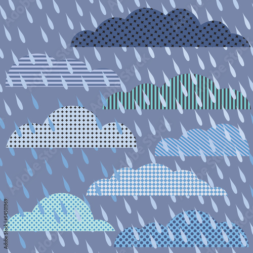 Fototapeta Rainy seamless pattern with clouds. Vector pattern