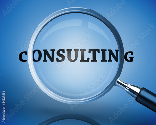 Illustration: Magnifying glass showing consulting word Magnifying glass showing consulting word