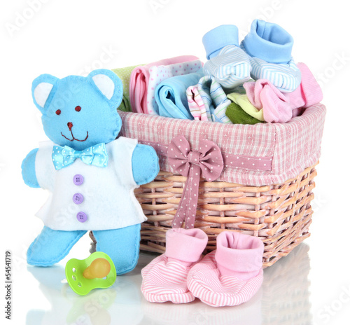 Photo: Baby accessories isolated on white Baby accessories isolated on white