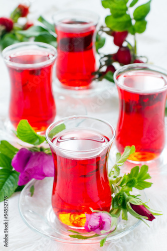 Photo: herbal tea in turkish traditional tea glasses herbal tea in turkish traditional tea glasses