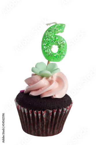 Photo: Mini cupcake with birthday candle for six year old Mini cupcake with birthday candle for six year old