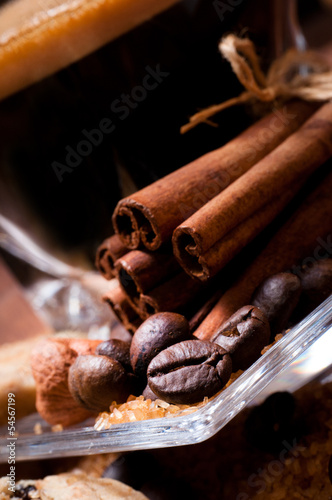 Photo: Various kinds of sugar, nuts and coffee beans Various kinds of sugar, nuts and coffee beans