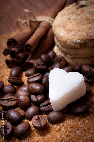 Photo: Various kinds of sugar, nuts and coffee beans Various kinds of sugar, nuts and coffee beans
