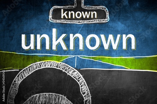 Photo: Known and unknown concept inside car, chalk sketch Known and unknown concept inside car, chalk sketch
