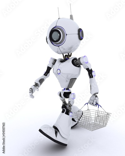 Illustration: Robot with a shopping basket Robot with a shopping basket