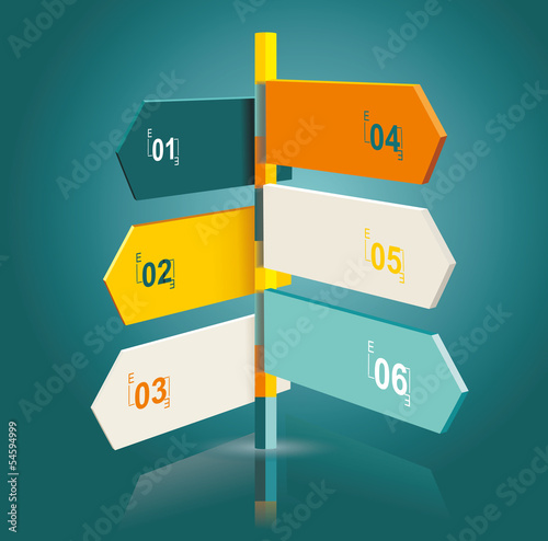 Vector: Diagram template of multidirectional pointers on a signpost Diagram template of multidirectional pointers on a signpost
