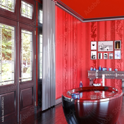 Illustration: Red & Black Classic Bathroom Red & Black Classic Bathroom