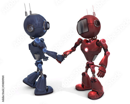 Illustration: Androids shaking hands Androids shaking hands