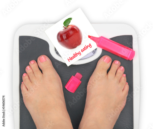 Photo: Woman' s feet on bathroom scale Woman' s feet on bathroom scale