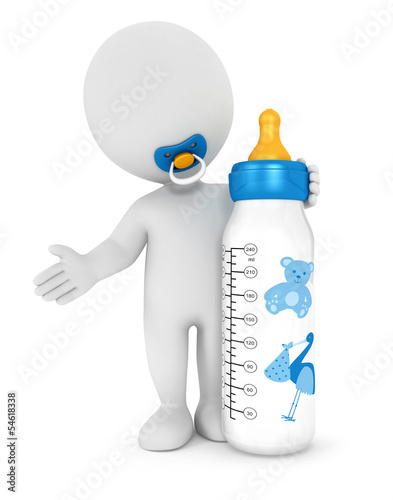Illustration: 3d white people baby feeding bottle 3d white people baby feeding bottle