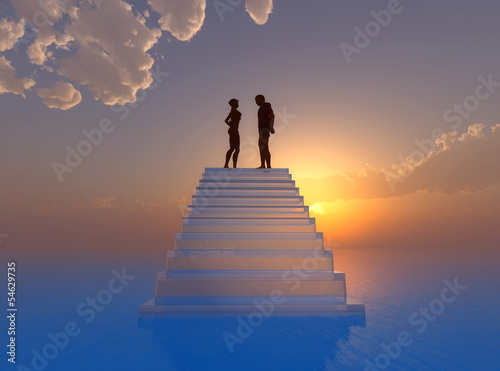 Illustration: Couple in love living on cloud nine Couple in love living on cloud nine
