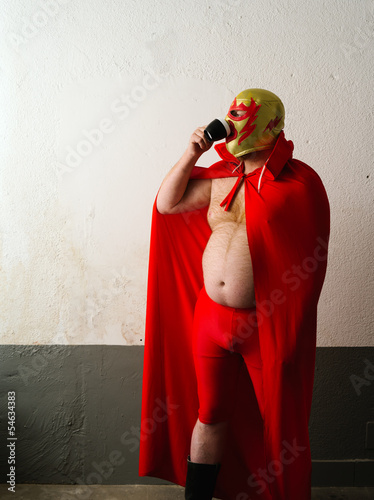 Photo: Mexican wrestler drinking coffee Mexican wrestler drinking coffee