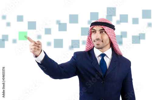 Photo: Arab man pressing virtual buttons Arab man pressing virtual buttons