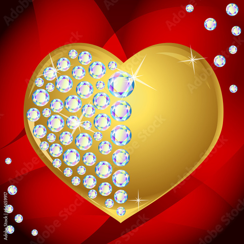 Vector: Vector golden heart with diamonds on red Vector golden heart with diamonds on red