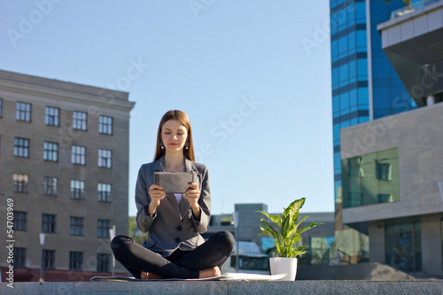 Photo: businesswoman working outdoor businesswoman working outdoor