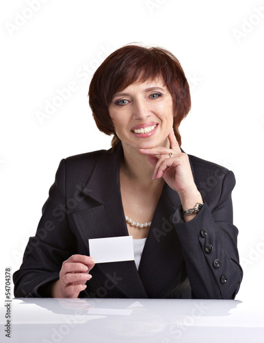 Photo: bushinesswoman showing white card bushinesswoman showing white card