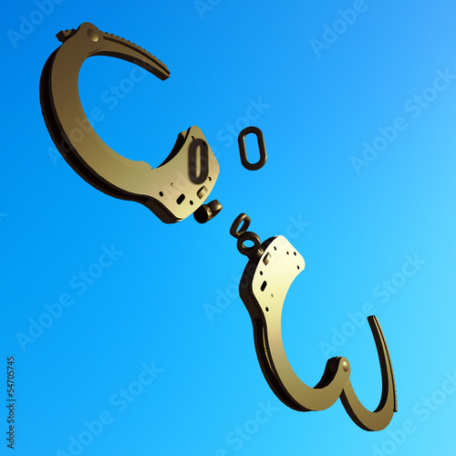 Illustration: Freedom concept - handcuffs are gone Freedom concept - handcuffs are gone