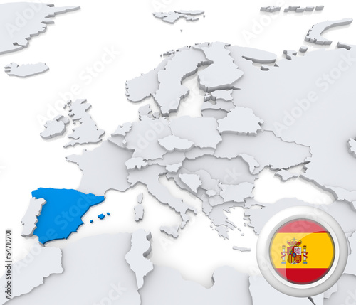 Illustration: Spain on map of Europe Spain on map of Europe