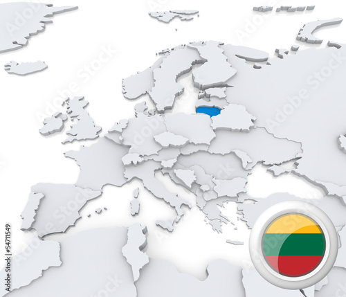 Illustration: Lithuania on map of Europe Lithuania on map of Europe