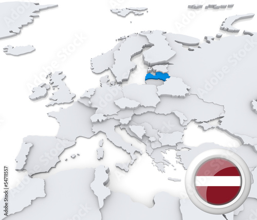 Illustration: Latvia on map of Europe Latvia on map of Europe