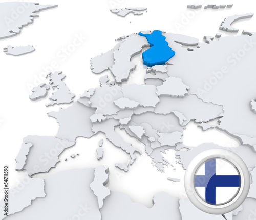 Illustration: Finland on map of Europe Finland on map of Europe