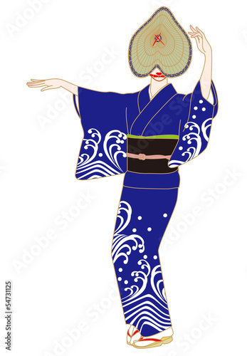 Illustration: おけさ笠で盆踊りする女性 おけさ笠で盆踊りする女性