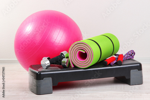 Photo: Different tools for fitness in room Different tools for fitness in room