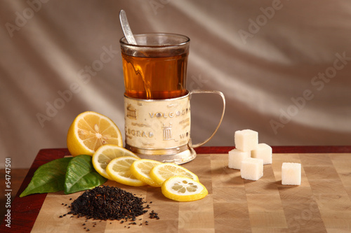 Photo: tea, lemon and refined sugar tea, lemon and refined sugar