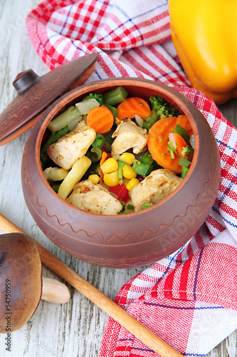Photo: Baked mixed vegetable with chicken breast in pot, Baked mixed vegetable with chicken breast in pot,