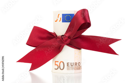 Photo: Money gift - Euro bills with a ribbon Money gift - Euro bills with a ribbon