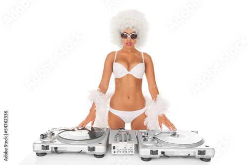 Photo: sexy dj woman on white djing sexy dj woman on white djing